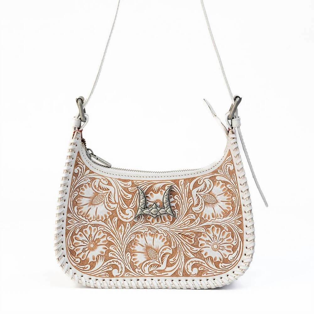 NEW LOYAL WEST women's dannia medium purse in ivory dust hand-tooled leather and